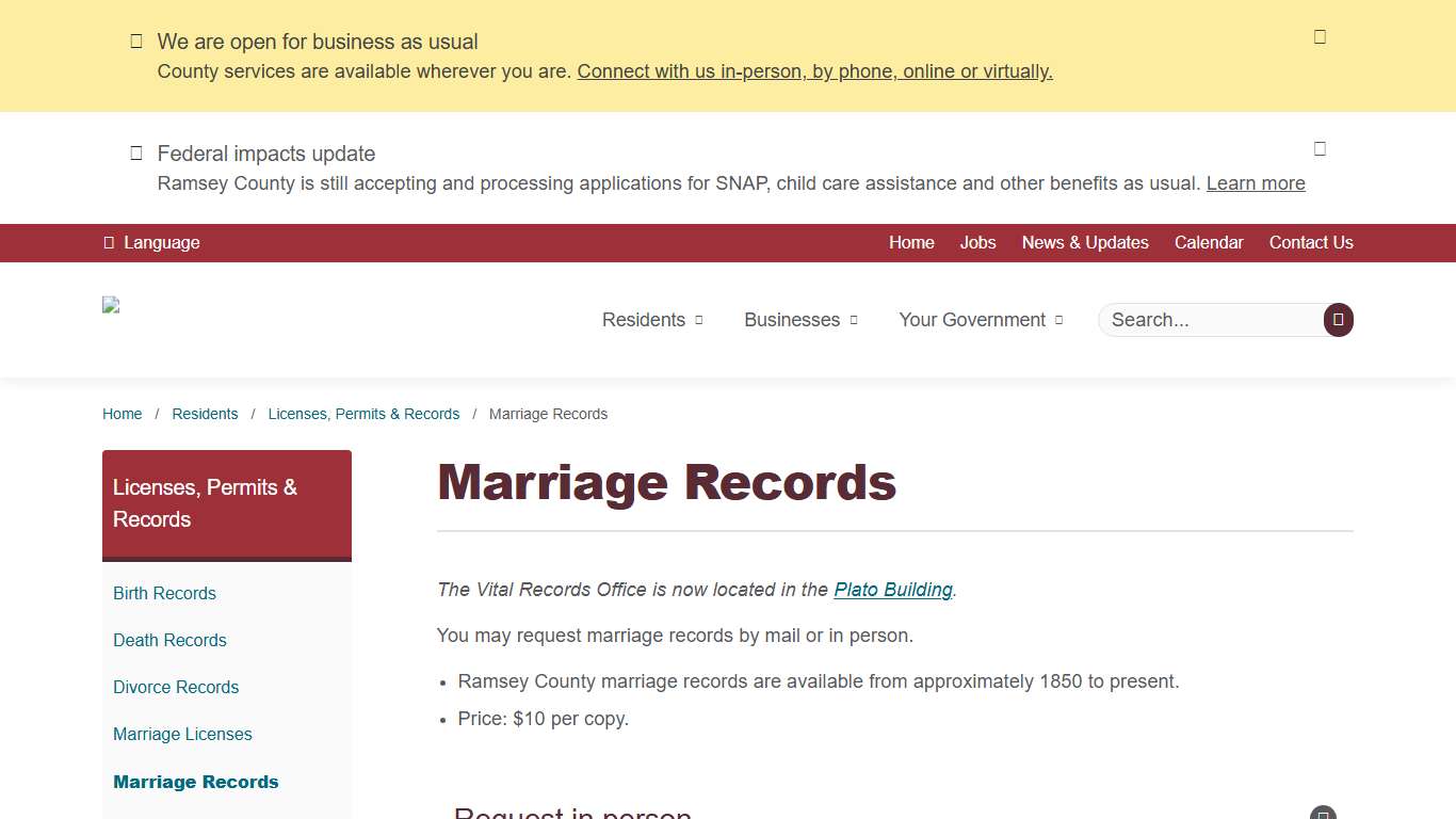 Marriage Records | Ramsey County, Minnesota