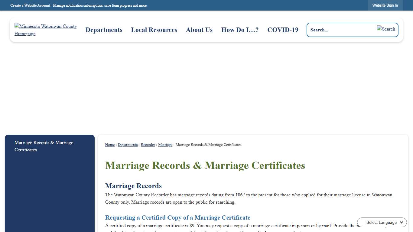 Marriage Records & Marriage Certificates | Watonwan County, MN - Official Website