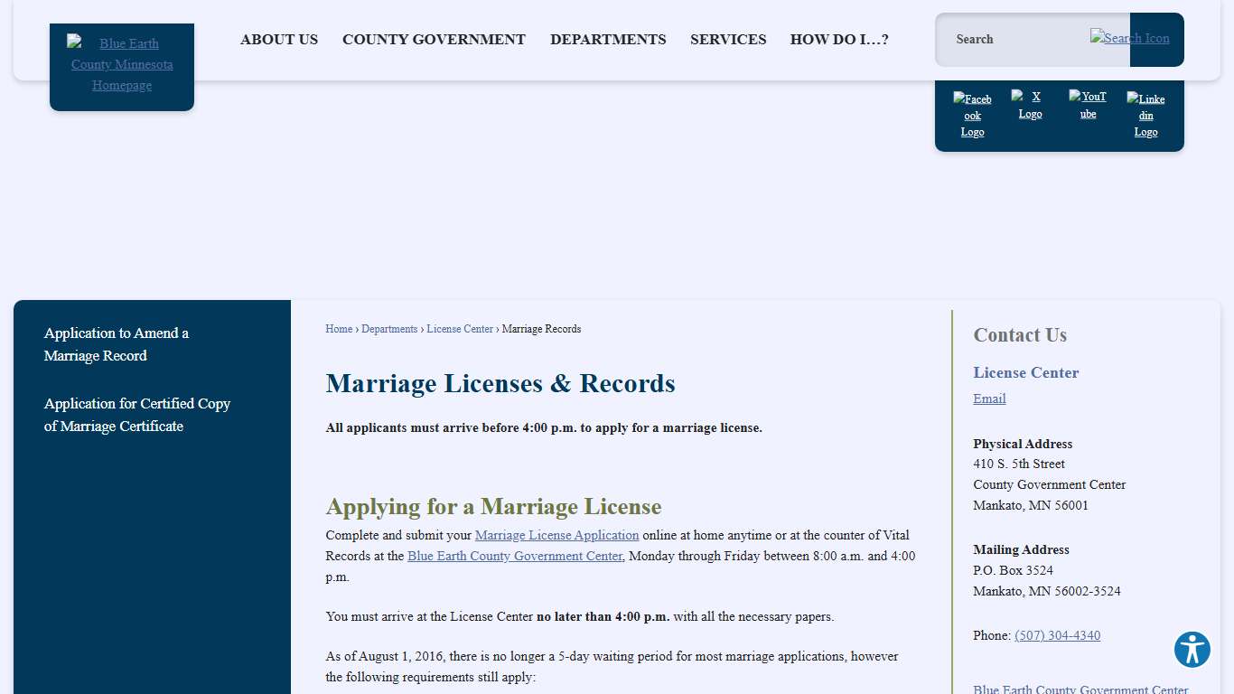 Marriage Licenses & Records | Blue Earth County, MN - Official Website