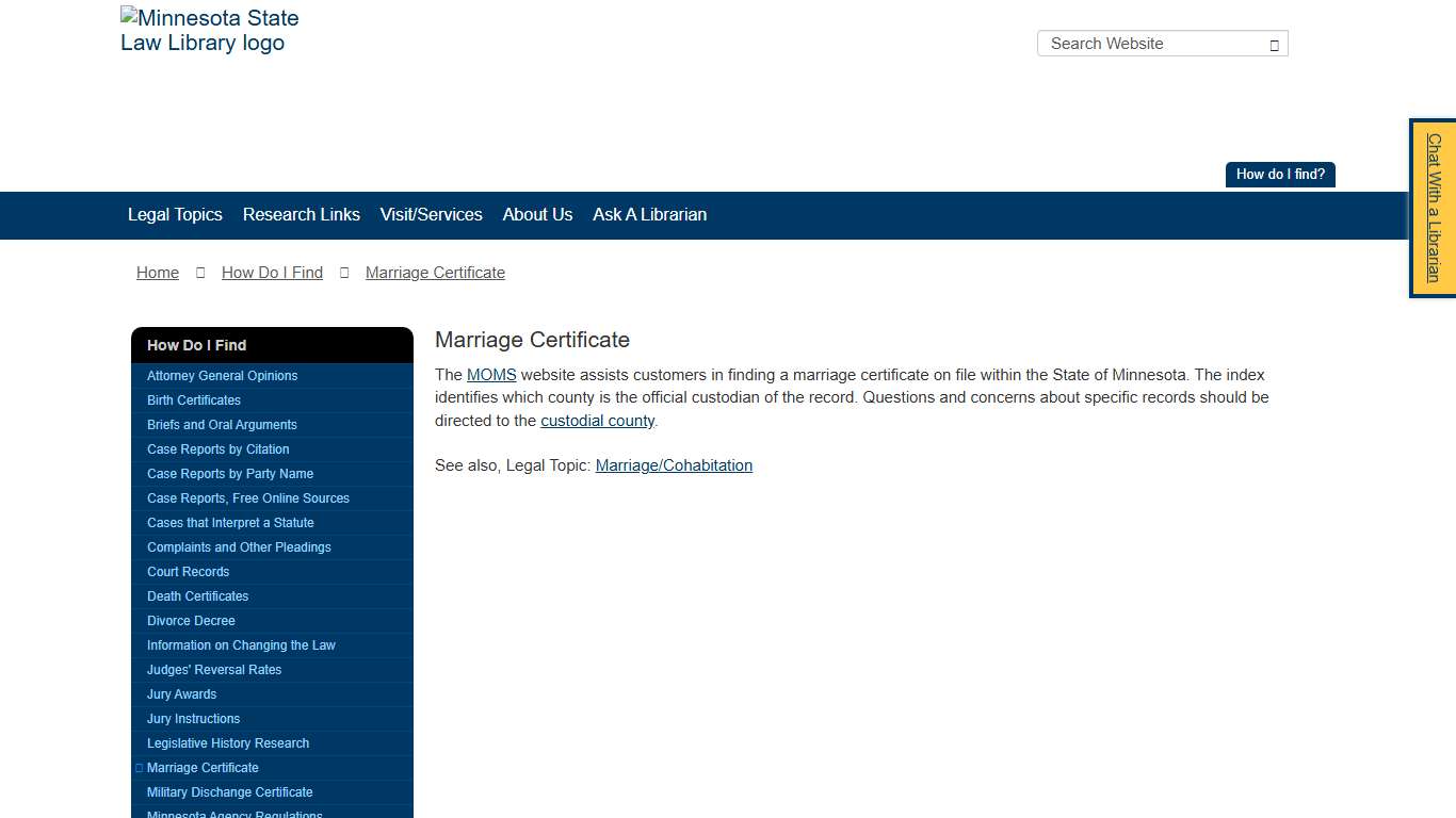 Marriage Certificate / Minnesota State Law Library