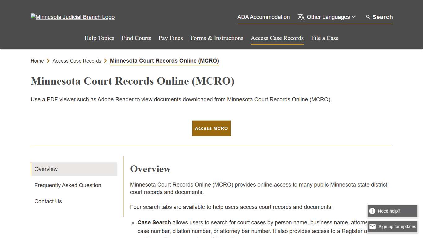 Minnesota Court Records Online (MCRO)