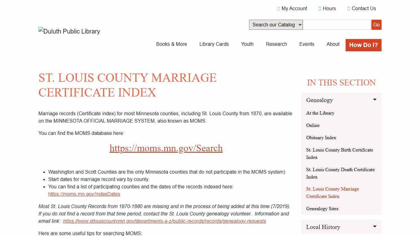 St. Louis County Marriage Certificate Index - Duluth Public Library