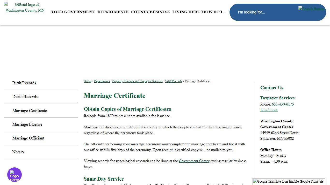 Marriage Certificate | Washington County, MN - Official Website